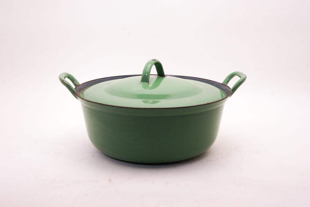 Vintage Green Enamel Dutch Oven with Handles