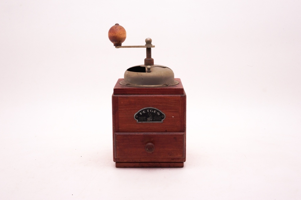 Vintage Wooden Coffee Grinder with Metal Crank Handle