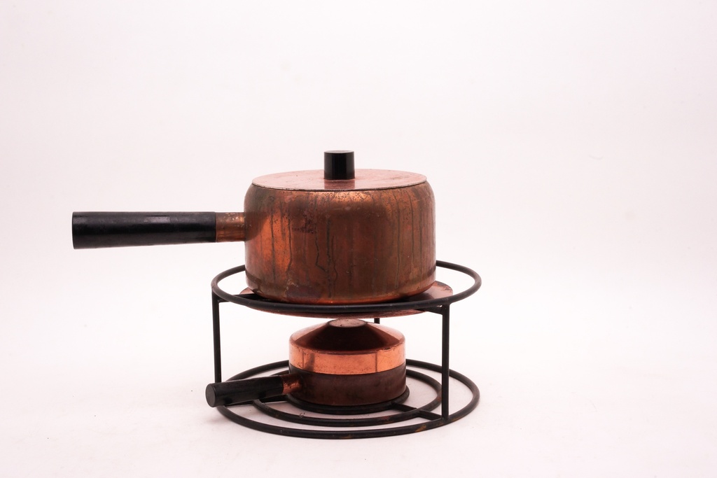 Vintage Copper Fondue Set with Black Handles