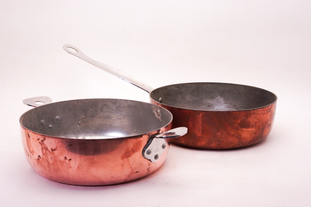 Vintage Copper Frying Pans with Steel Handles