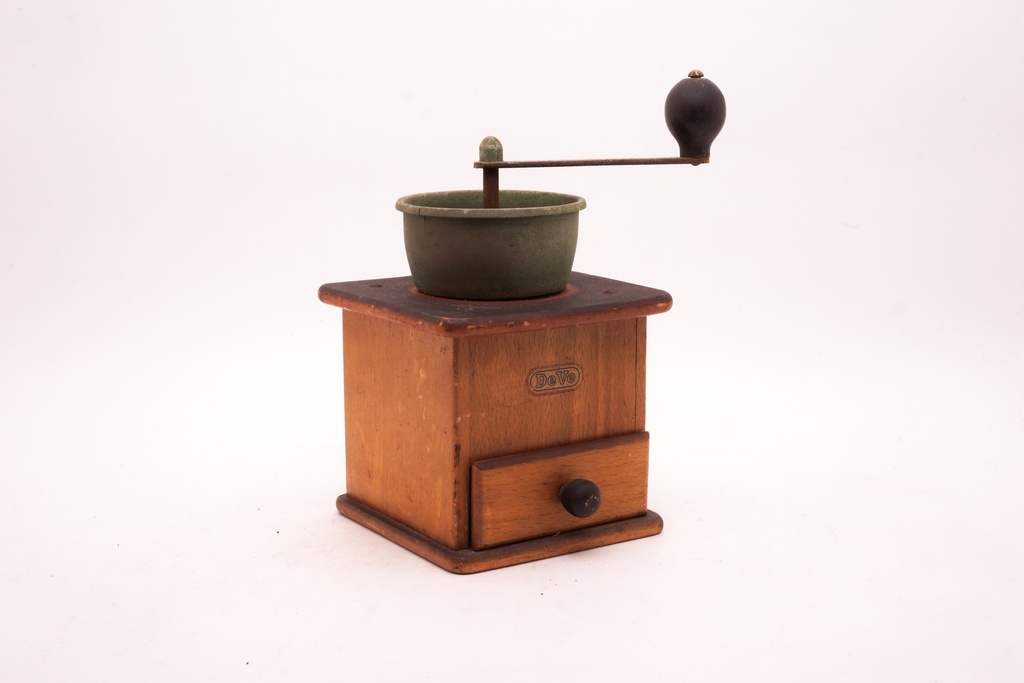 Vintage Wooden Coffee Grinder with Metal Handle
