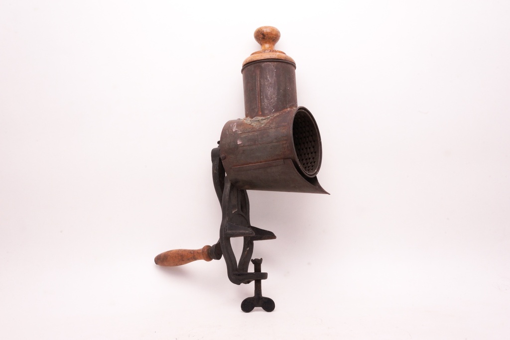 Vintage Hand-Crank Metal Rotary Grater with Wood Handle