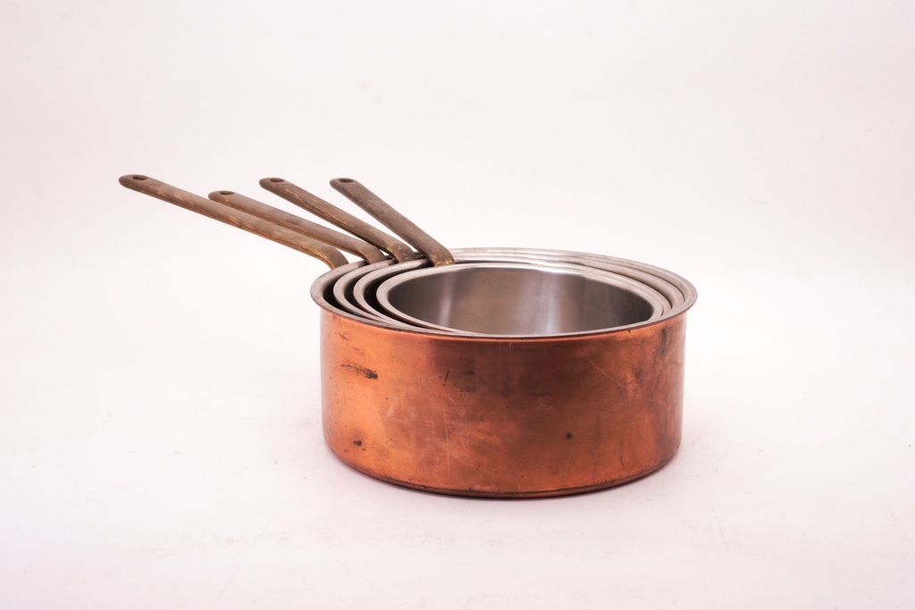 Vintage Copper Nesting Saucepan Set with Metal Handles