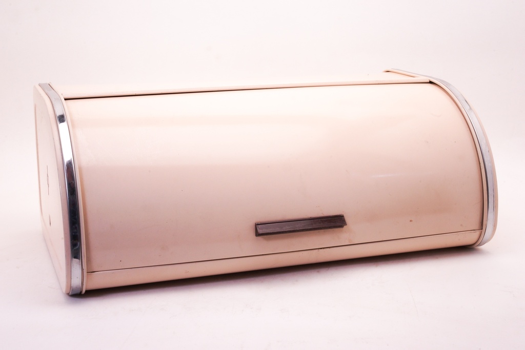 Vintage Beige Roll-Top Bread Box