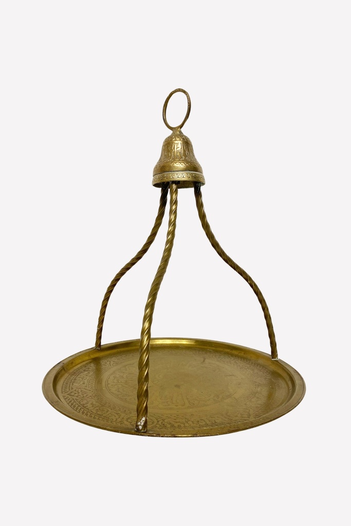 Antique Brass Hanging Tray with Intricate Etching