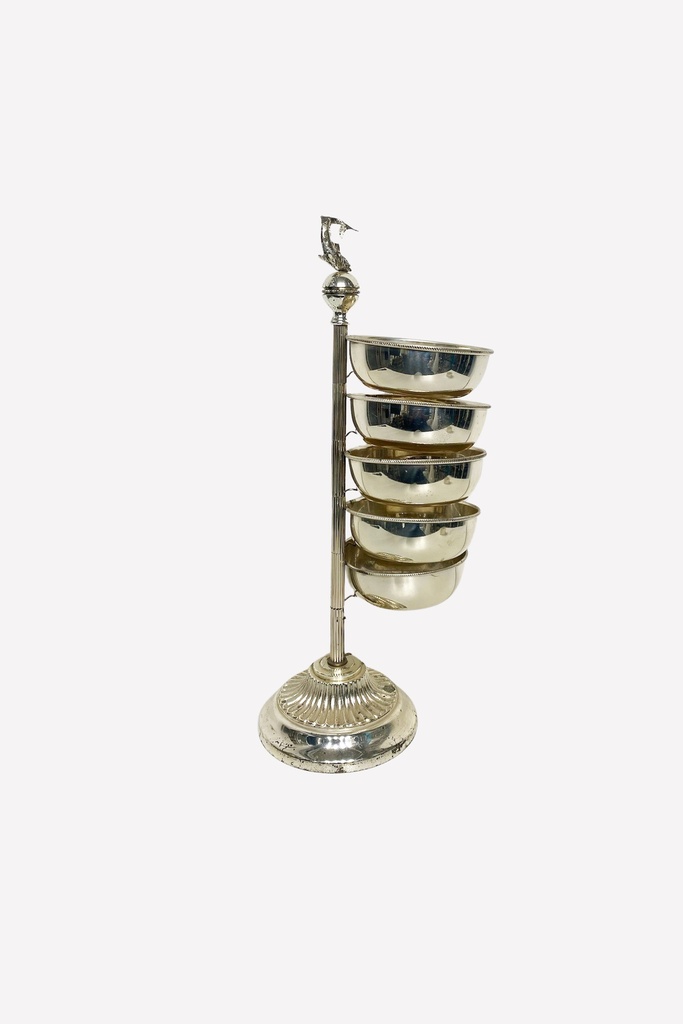 Vintage Silver Tiered Serving Dish with Bird Finial