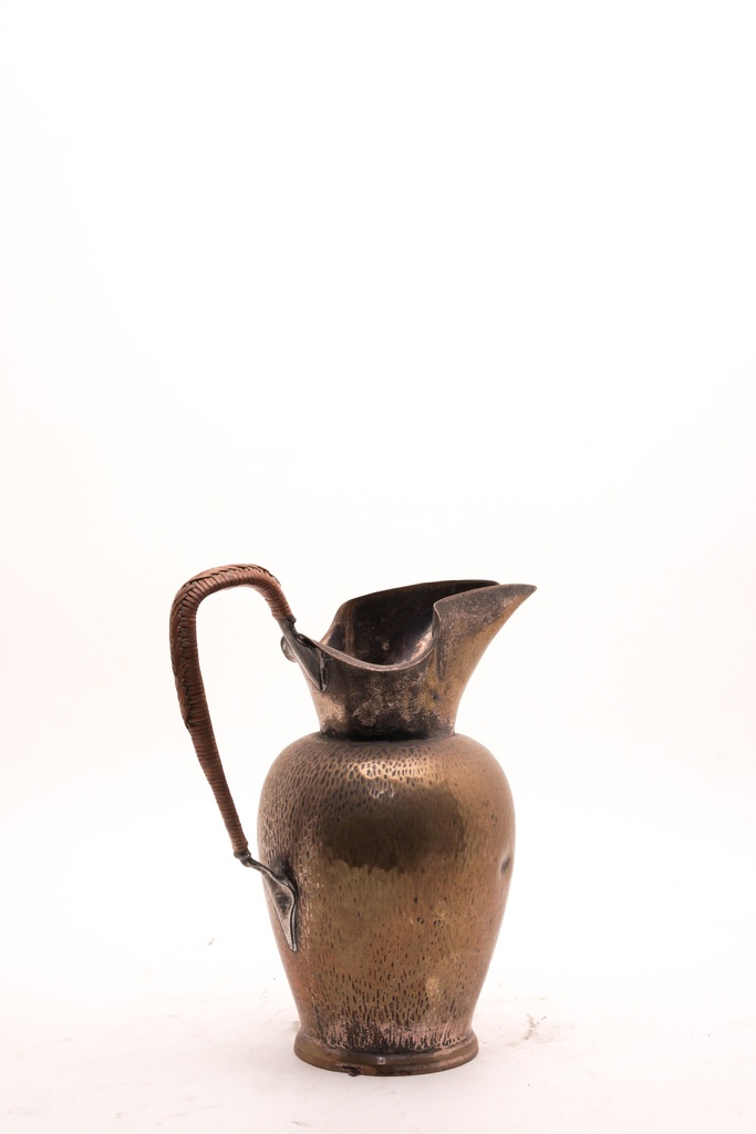 Antique Bronze Pitcher with Woven Handle