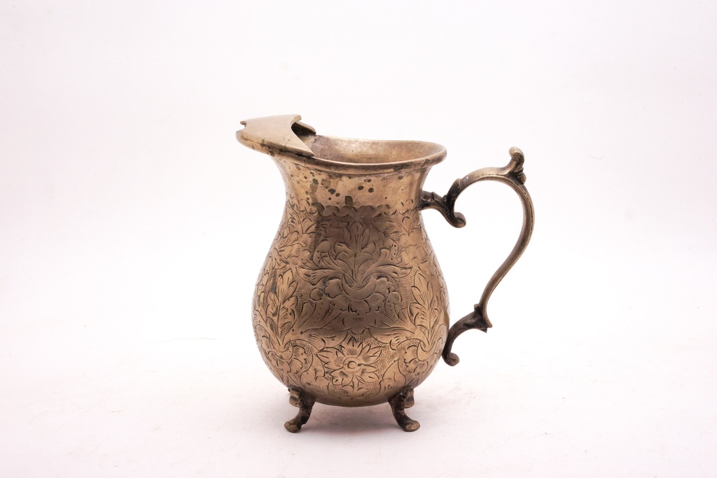 Antique Floral Engraved Silver Creamer Pitcher