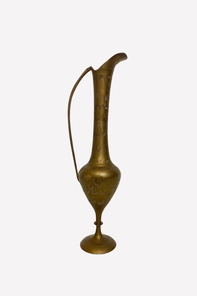 Antique Brass Etched Ewer Vase
