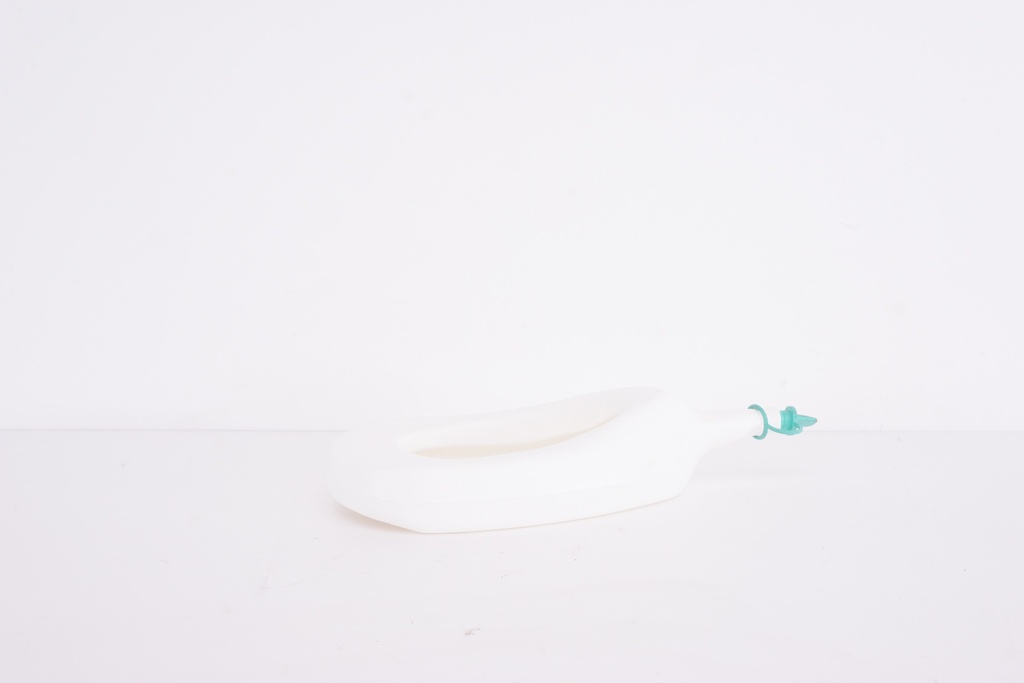 White Plastic Medical Bedpan with Green Clamp