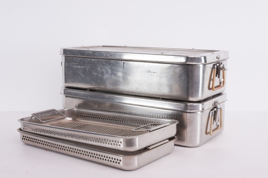 Stacked Stainless Steel Sterilization Trays with Handles