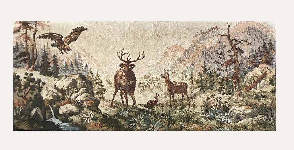 Mountain Wildlife Tapestry Scene