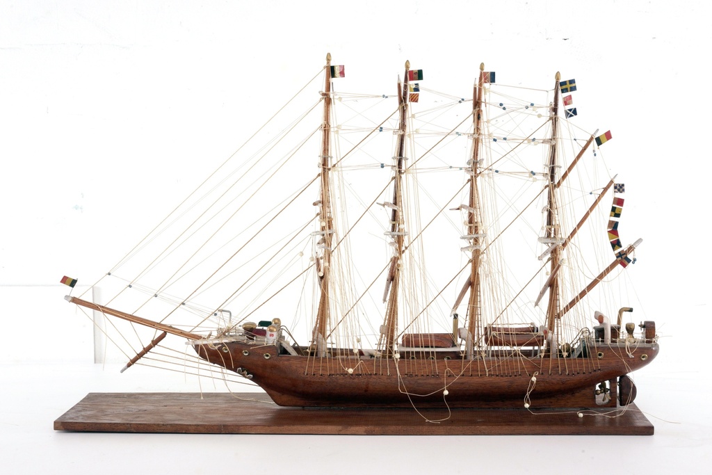 Handcrafted Wooden Model Tall Ship with Flags