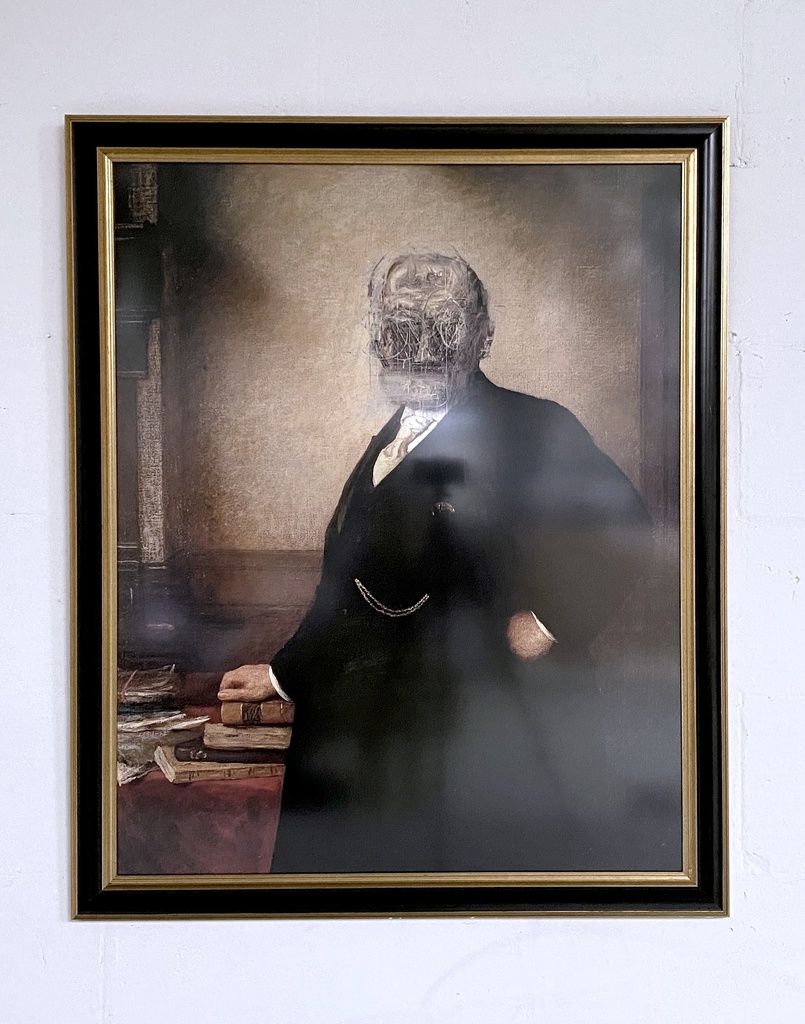 "Distorted Gentleman with Books"