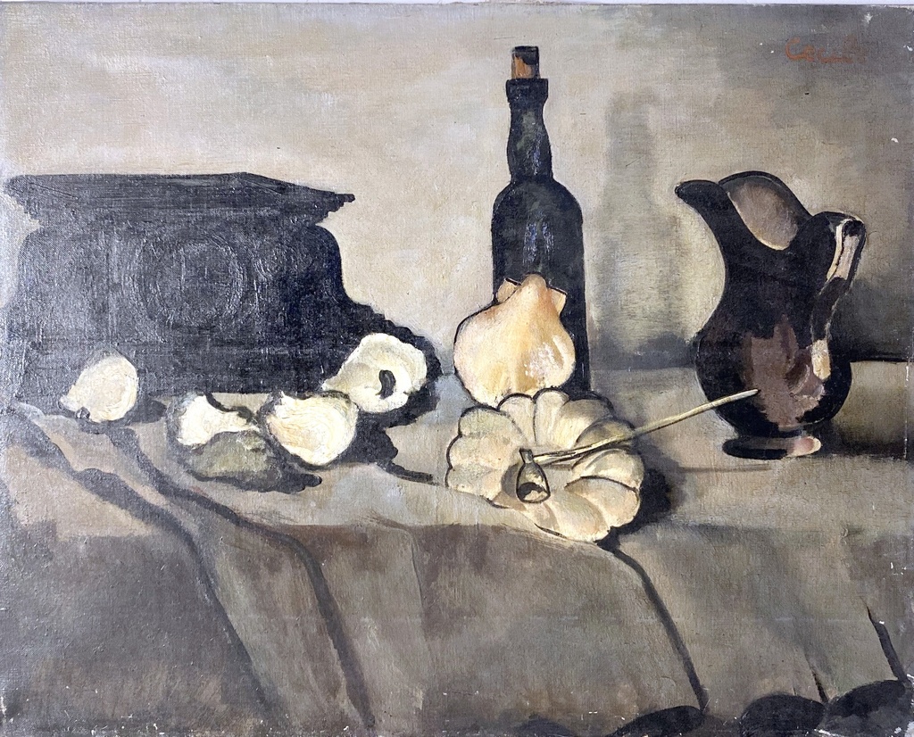 Muted Still Life with Gourds and Pitcher