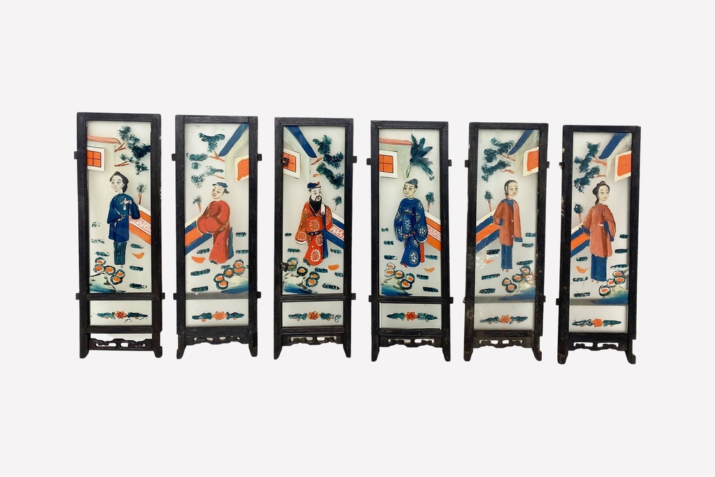 Six-Panel Hand-Painted Chinese Folding Screen