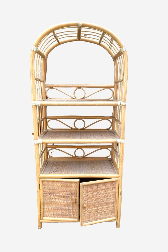 Vintage Rattan Shelving Unit with Cabinet Storage