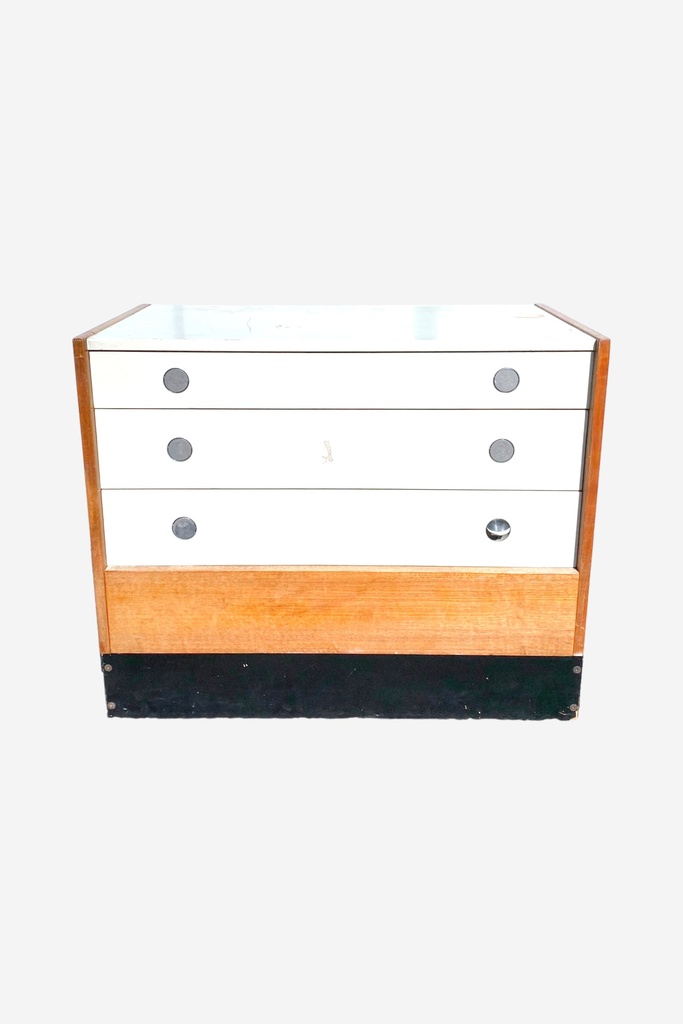 Mid-Century Modern White and Wood Drawer Chest