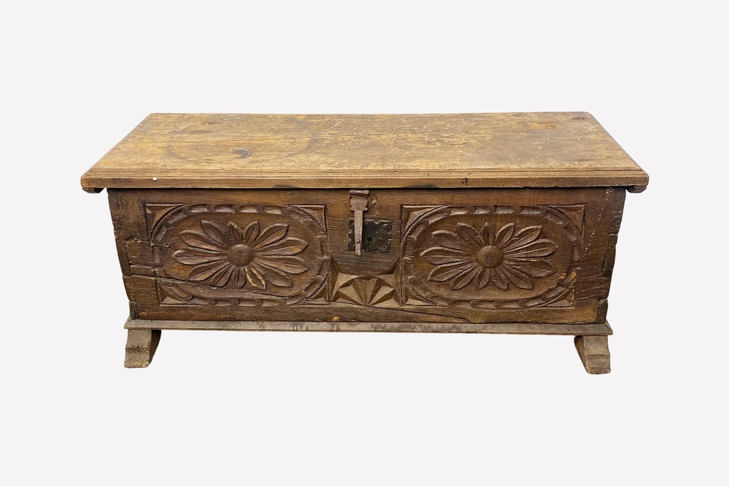 Rustic Hand-Carved Wooden Chest