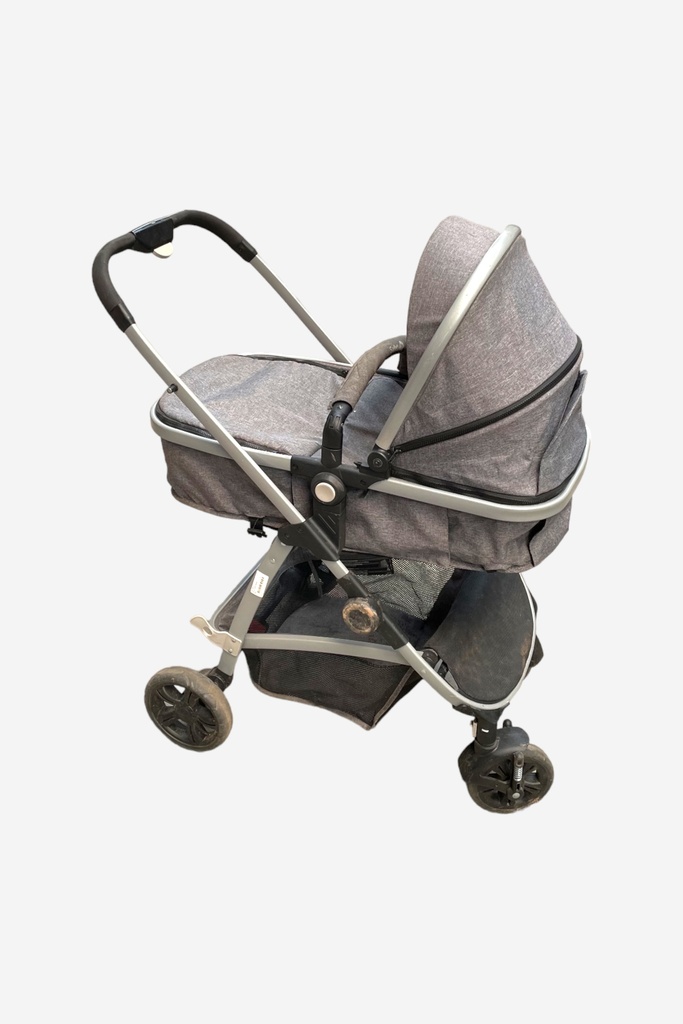 Modern Gray Baby Stroller with Bassinet Attachment