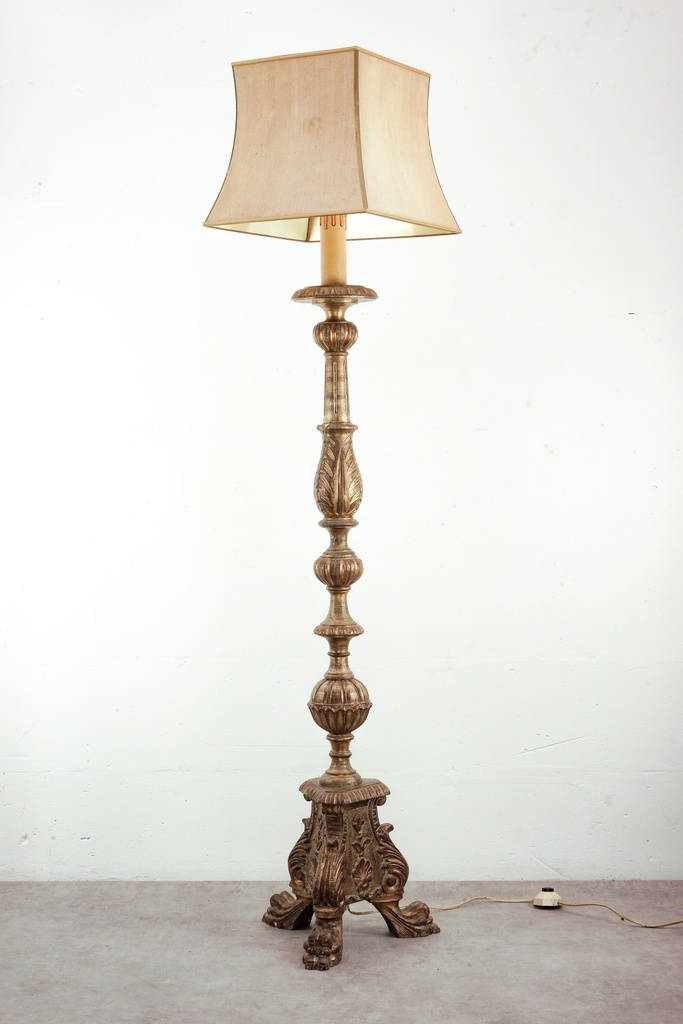 Ornate Antique Gold Floor Lamp with Square Shade