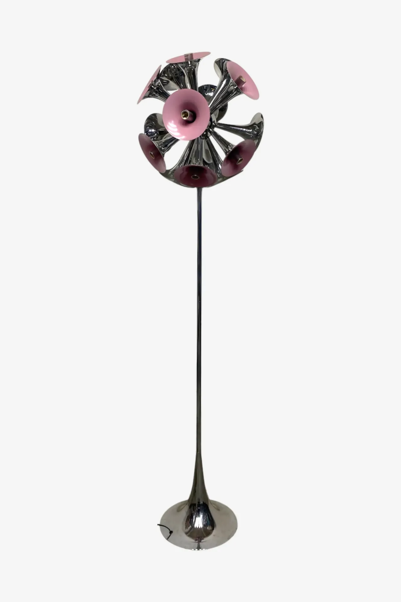 Mid-Century Modern Chrome and Pink Orb Floor Lamp