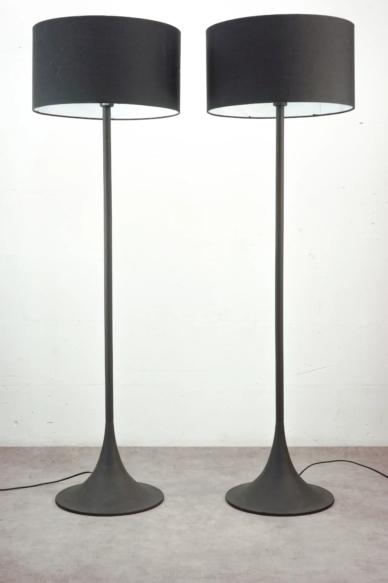Pair of Modern Black Floor Lamps with Trumpet Base