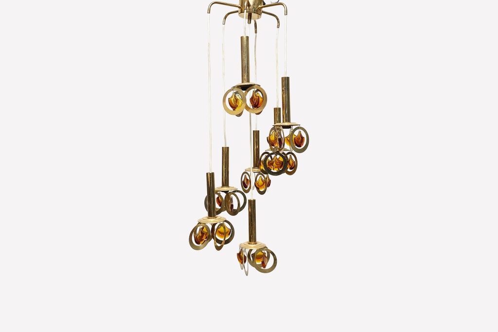 Mid-Century Modern Cascading Amber Glass Chandelier