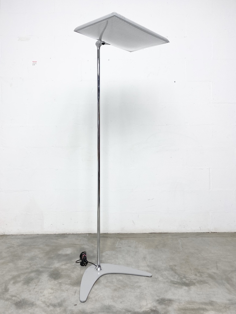 Mid-Century Modern Chrome Torchiere Floor Lamp with Perforated Metal Shade