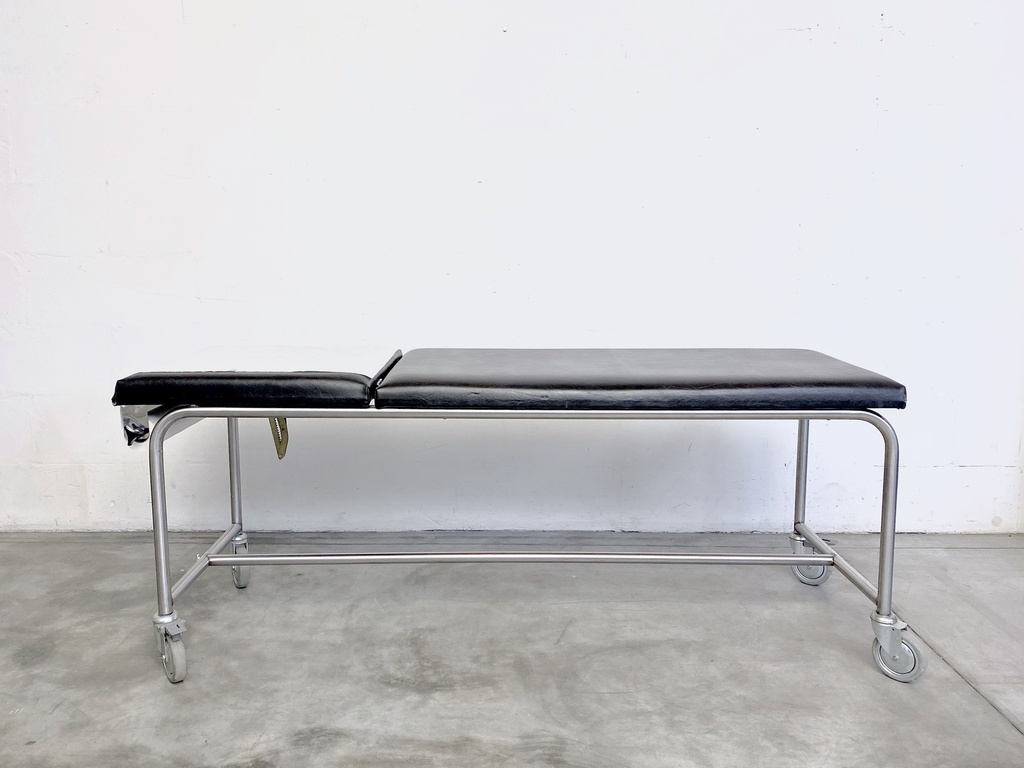 Vintage Black Medical Examination Table on Wheels