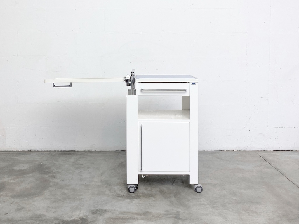 Modern White Rolling Medical Cart with Adjustable Side Tray