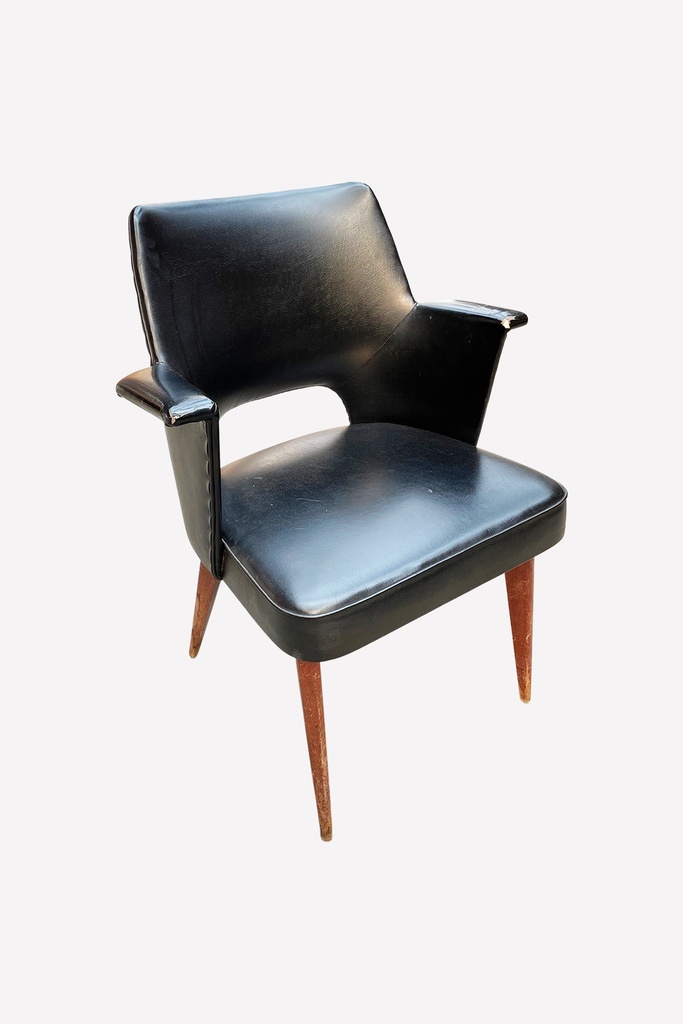 Mid-Century Modern Black Vinyl Armchair