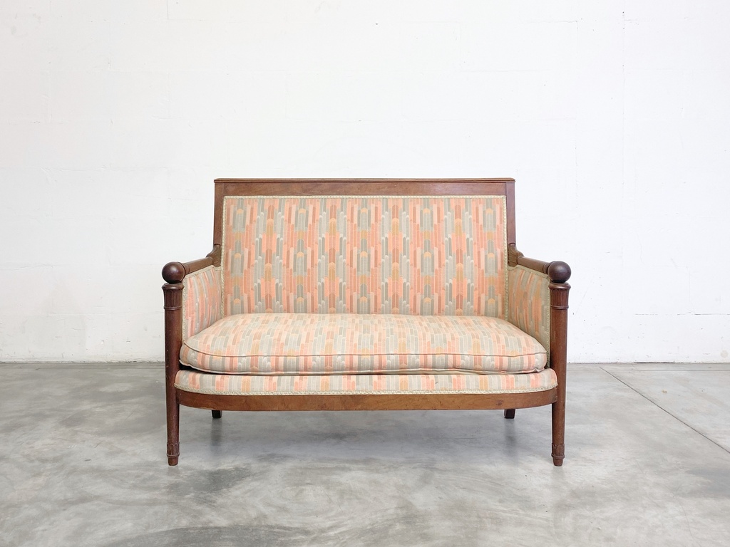 Vintage Art Deco Two-Seater Sofa with Geometric Upholstery