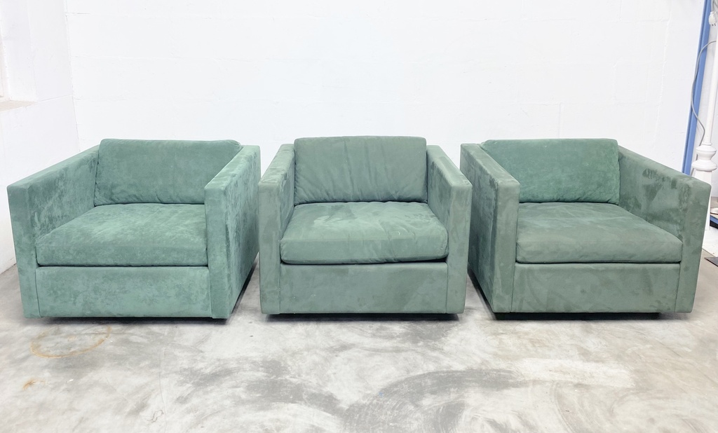 Trio of Sage Green Velvet Club Chairs