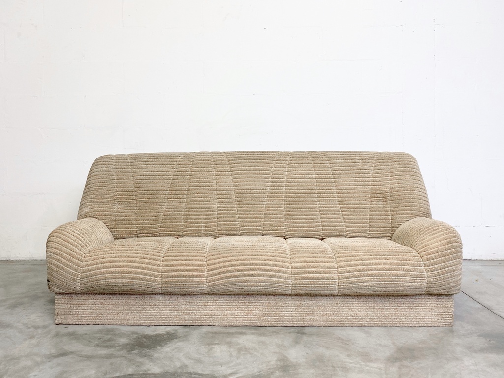 Vintage Ribbed Chenille Sofa in Neutral Tan