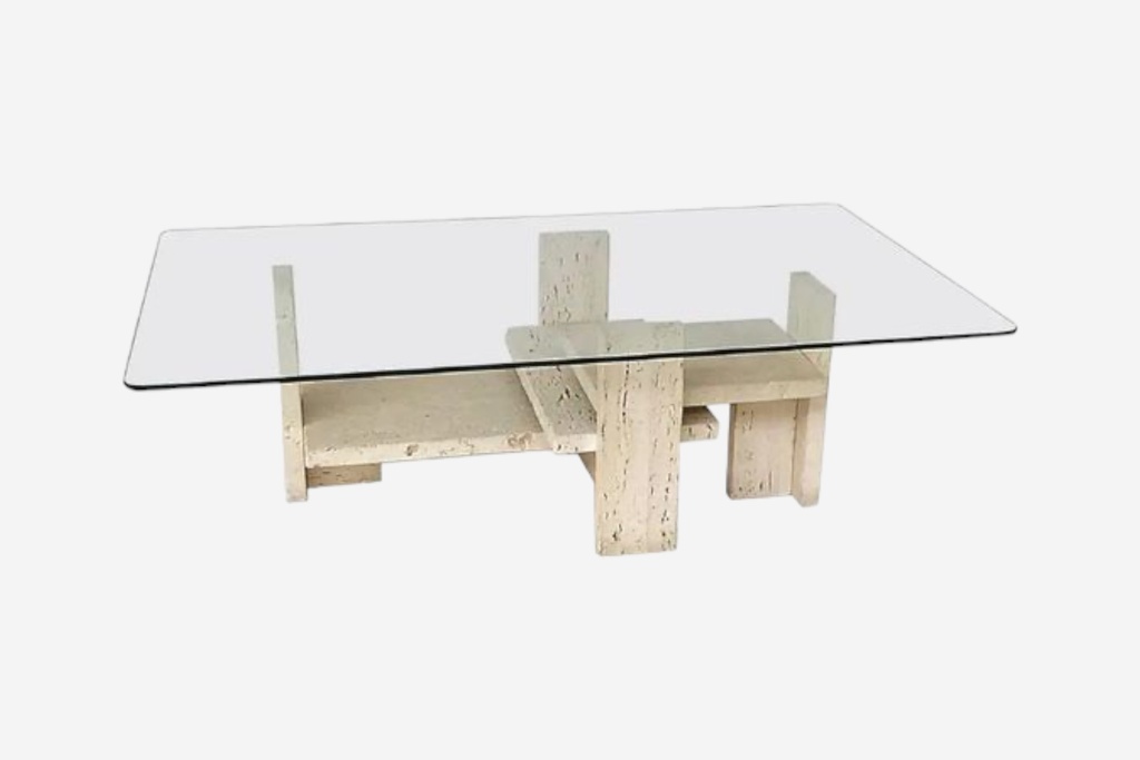 Modern Travertine and Glass Coffee Table