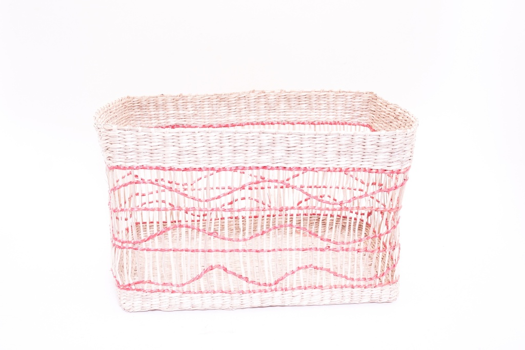 White Wicker Basket with Pink Accent Waves