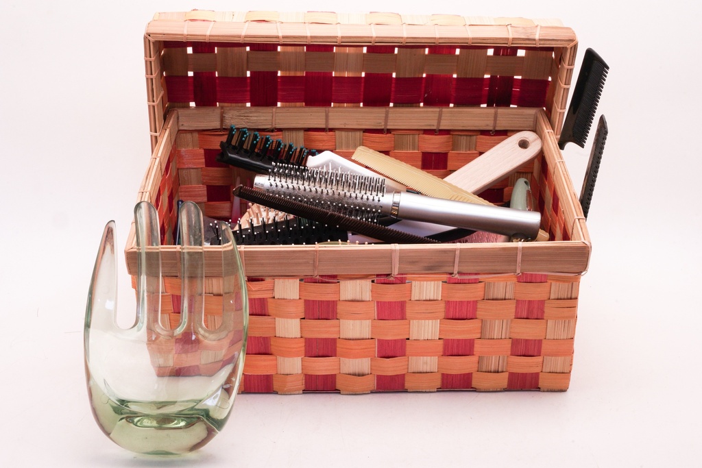 Wicker Beauty Kit with Glass Brush Holder
