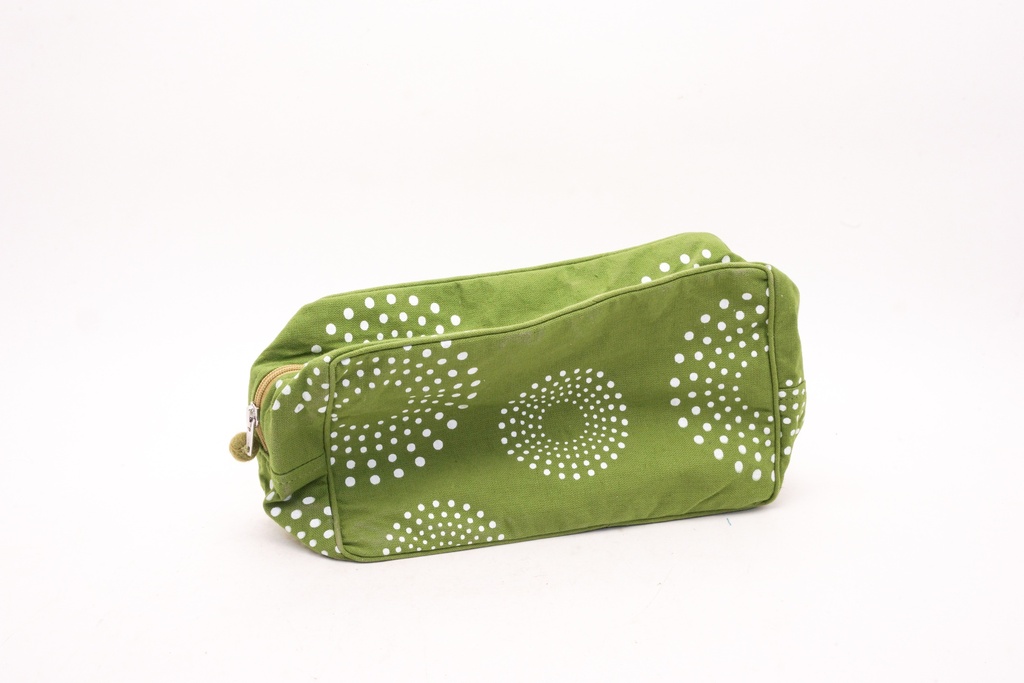 Green Canvas Cosmetic Bag with White Dot Pattern