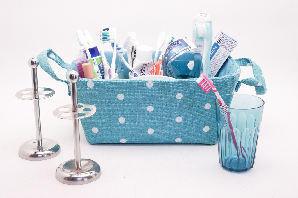 Bathroom Essentials Caddy with Toothbrushes and Holders