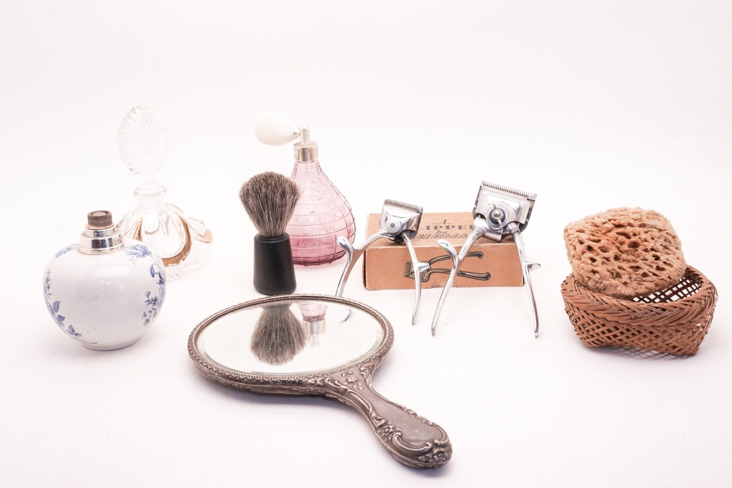 Vintage Grooming Set with Perfume Bottles and Clippers