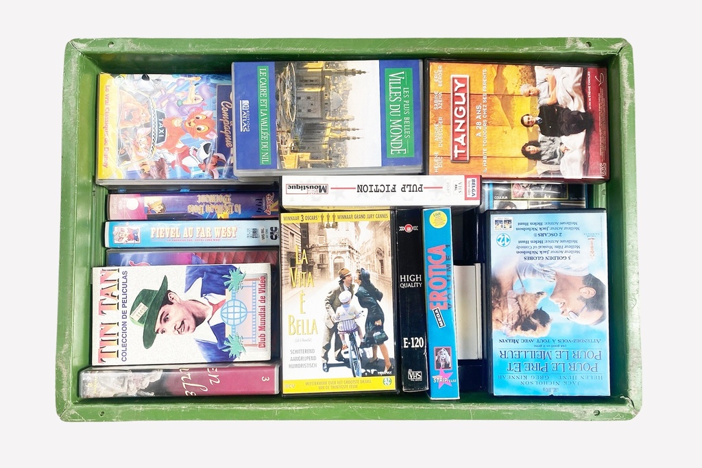 Vintage VHS Movie Collection in Green Storage Case