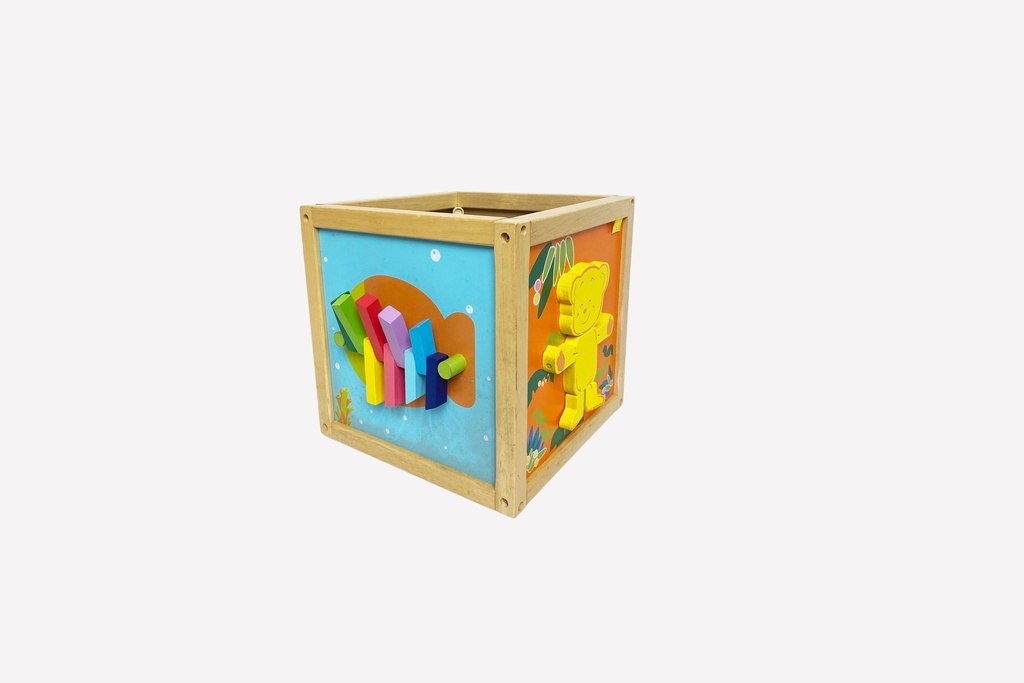 Colorful Wooden Activity Cube with Animal Designs