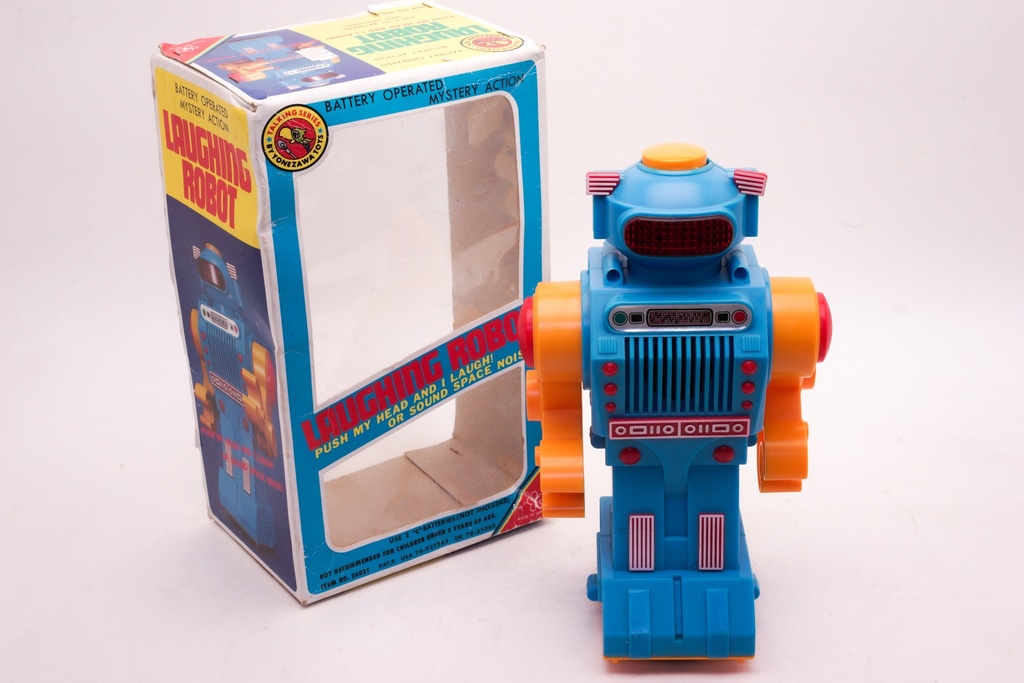 Retro Battery-Operated Laughing Robot Toy with Original Packaging