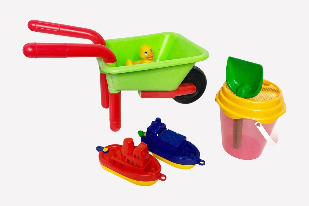 Children's Sandbox Toy Set with Wheelbarrow and Boats