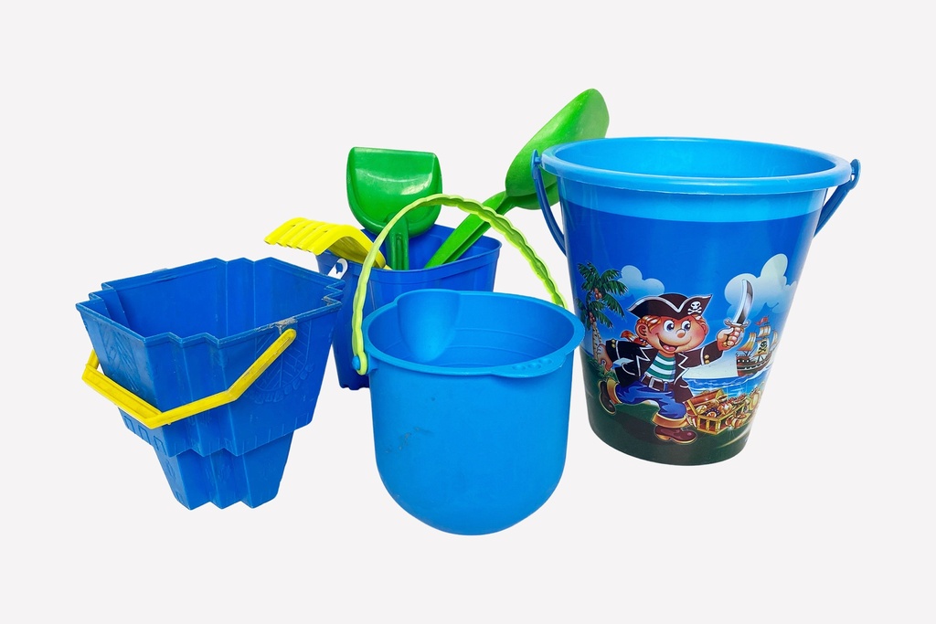 Children's Blue Beach Sand Bucket Set with Pirate Design