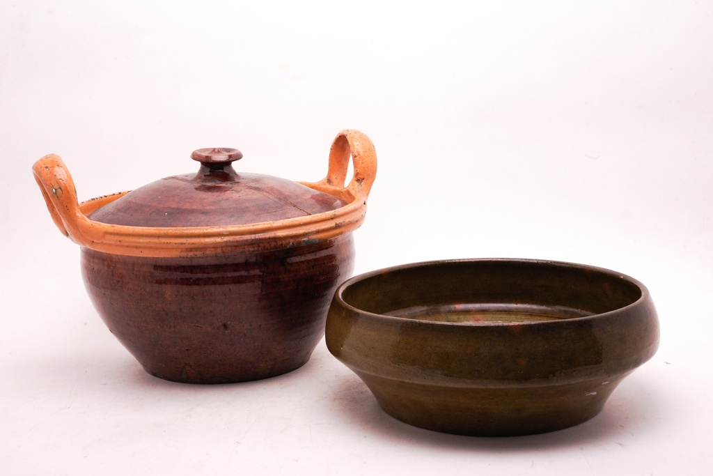 Rustic Ceramic Covered Pot and Bowl Set