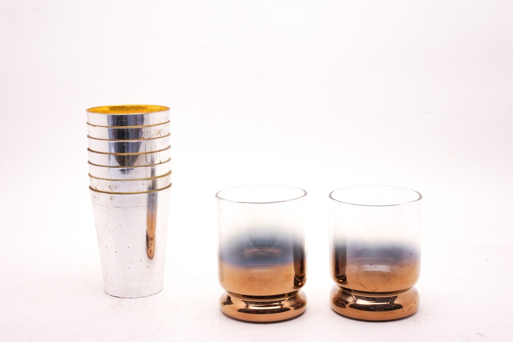 Mid-Century Metallic Barware Set with Ombre Glasses