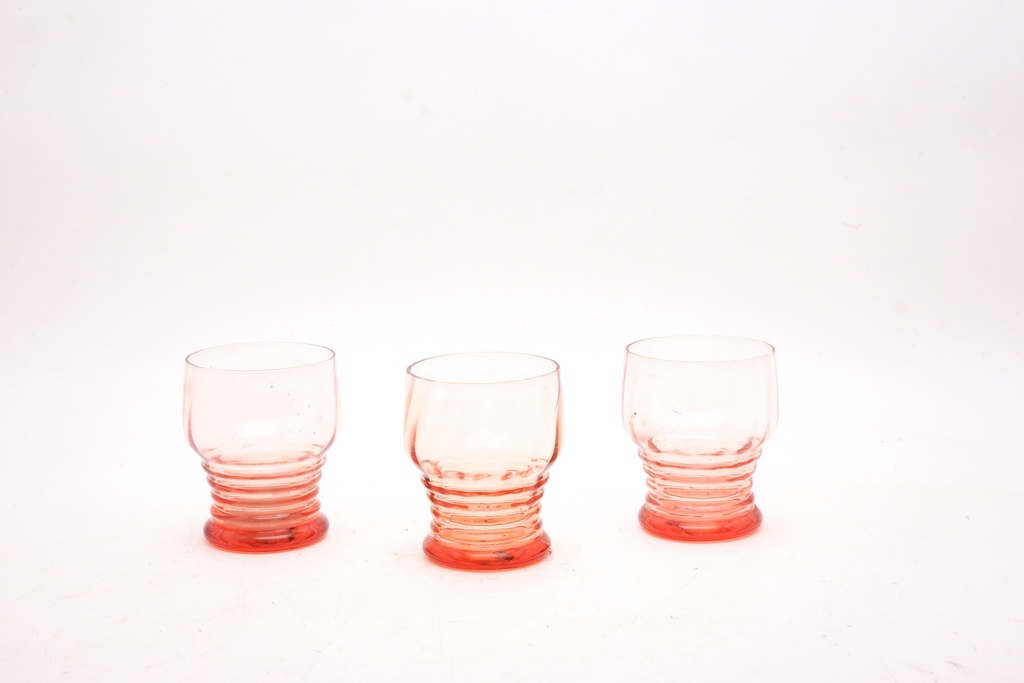 Set of Three Ribbed Coral Glass Tumblers