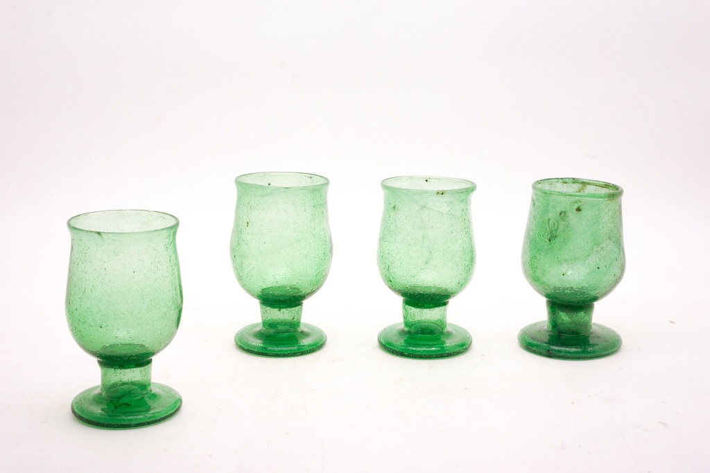 Vintage Green Bubble Glass Goblets Set of Four